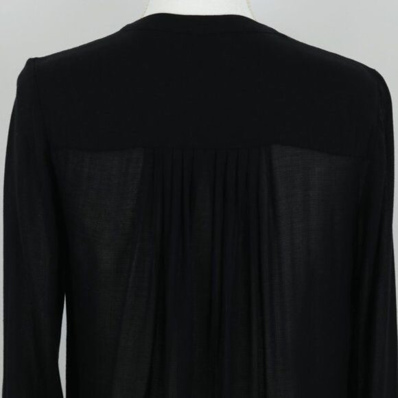 Lucky Brand Women's Small Black Semi-Sheer Pleated V-Neck Button Up Shirt - Picture 4 of 6